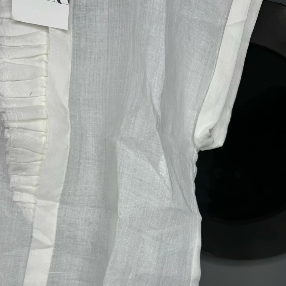 NWT Zara Woman RUFFLED 100% RAMIE SHIRT ZW COLLECTION White Size S Small - Picture 12 of 12